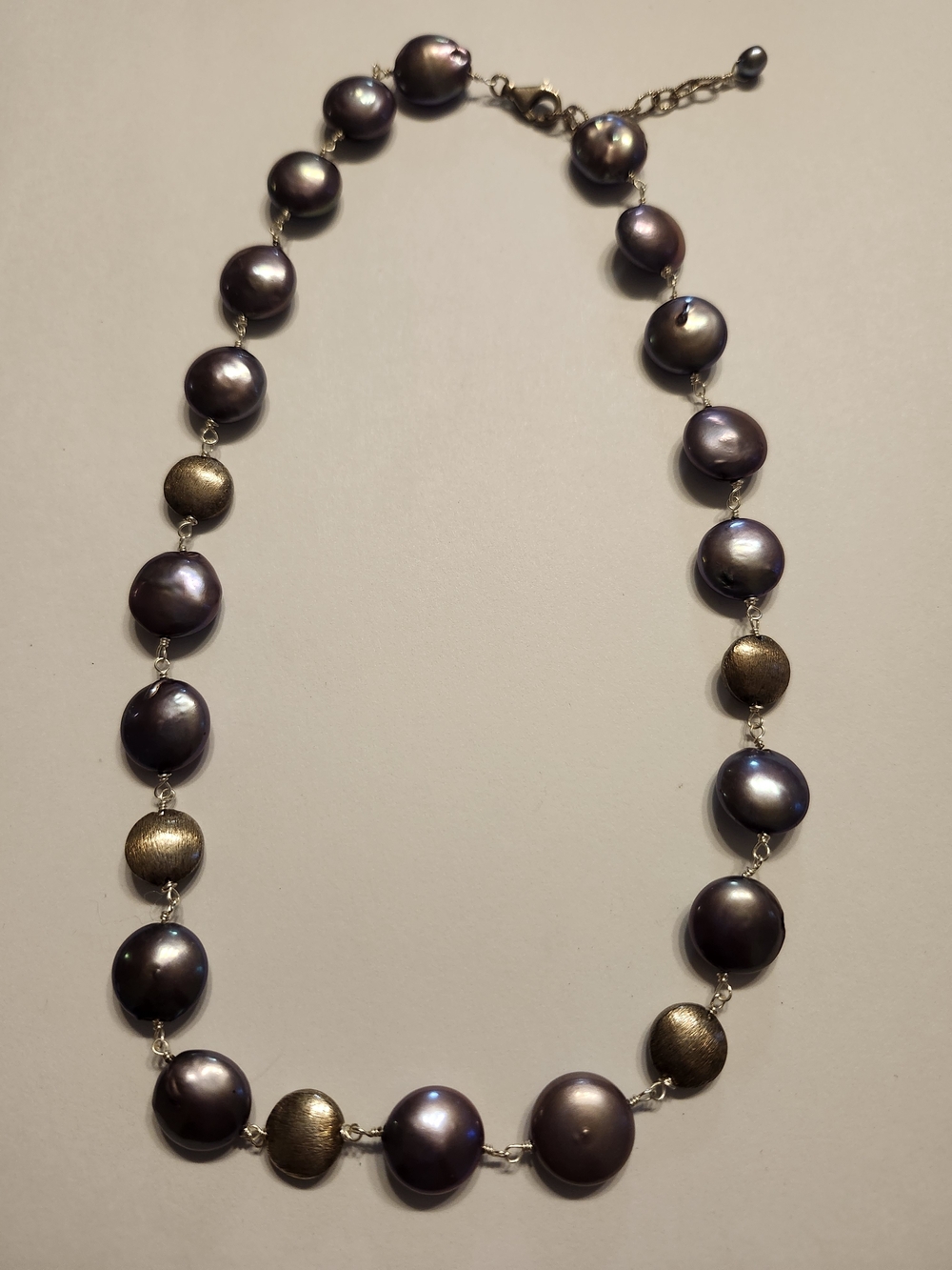Elegant Purple Pearl and Sterling Silver Bead Necklace 925 Real Pearls